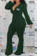 Army Green Casual Print Patchwork V Neck Skinny Jumpsuits