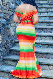 Multicolor Fashion Sexy Print Patchwork Backless V Neck Long Dress