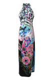 Black Fashion Casual Print Hollowed Out O Neck Sleeveless Dress (Without Belt)