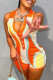 Orange Fashion Casual Print Patchwork Turndown Collar Skinny Romper