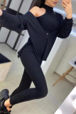 Black Fashion Casual Solid Basic Half A Turtleneck Long Sleeve Two Pieces