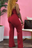 Red Casual Solid Patchwork Turndown Collar Long Sleeve Two Pieces