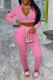 Pink Casual Solid Patchwork Zipper Zipper Collar Long Sleeve Two Pieces