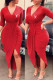 Red Fashion Sexy Print Letter V Neck Irregular Dress Dresses