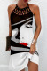 White Fashion Casual Print Hollowed Out O Neck Sleeveless Dress