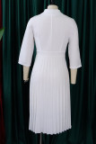 White Casual Solid Patchwork Fold Turn-back Collar Straight Dresses