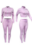 Red Casual Solid Patchwork Zipper Zipper Collar Long Sleeve Two Pieces