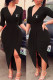 Black Fashion Sexy Print Letter V Neck Irregular Dress Dresses