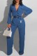 Blue Fashion Casual Print Letter O Neck Jumpsuits