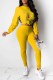 Yellow Fashion Casual Print Patchwork Letter O Neck Long Sleeve Two Pieces