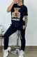 Black Fashion Casual Character Letter O Neck Short Sleeve Two Pieces