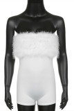 White Sexy Casual Solid Patchwork Feathers Backless Strapless Skinny Romper