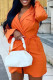 Orange Fashion Casual Solid Bandage Patchwork Turndown Collar Long Sleeve Dresses