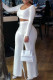 White Fashion Casual Solid Patchwork O Neck Long Sleeve Two Pieces