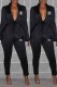 Black Fashion Elegant Print Letter V Neck Long Sleeve Two Pieces