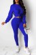 Blue Fashion Casual Print Letter O Neck Long Sleeve Two Pieces