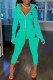Cyan Fashion Casual Print Letter Zipper Collar Long Sleeve Two Pieces