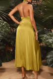 Golden Yellow Fashion Sexy Solid Backless Turtleneck Sleeveless Dress