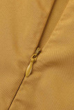 Yellow Fashion Casual Solid Patchwork Half A Turtleneck Sleeveless Dress