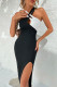 Black And White Sexy Print Patchwork Slit Spaghetti Strap One Step Skirt Dresses