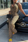 Multicolor Fashion Casual Print Patchwork V Neck Regular Jumpsuits