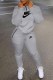 Grey Fashion Street Print Letter Zipper Collar Long Sleeve Two Pieces