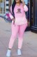 Pink Fashion Casual Gradual Change Print Letter Hooded Collar Long Sleeve Two Pieces