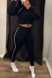 Grey Casual Sportswear Solid Draw String Frenulum Hooded Collar Long Sleeve Two Pieces