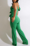 Green Casual Solid Bandage Patchwork Flounce Spaghetti Strap Straight Jumpsuits