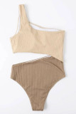 Brown Sexy Solid Patchwork Swimwears