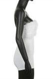 White Sexy Casual Solid Patchwork Feathers Backless Strapless Skinny Romper
