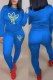 Blue Fashion Casual Print Patchwork O Neck Long Sleeve Two Pieces