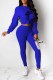 Blue Fashion Casual Print Letter O Neck Long Sleeve Two Pieces