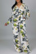 Multicolor Casual Print Bandage Patchwork V Neck Long Sleeve Two Pieces