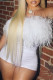 White Sexy Casual Solid Patchwork Feathers Backless Strapless Skinny Romper