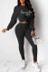Black Fashion Casual Print Letter O Neck Long Sleeve Two Pieces