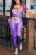 Purple Fashion Casual Print Patchwork O Neck Short Sleeve Two Pieces