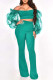 Green Fashion Sexy Solid Patchwork See-through Off the Shoulder Long Sleeve Two Pieces