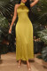 Golden Yellow Fashion Sexy Solid Backless Turtleneck Sleeveless Dress