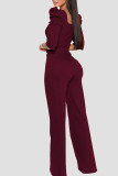 Blue Casual Solid Patchwork V Neck Straight Jumpsuits