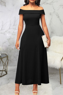 Black Sexy Solid Patchwork Off the Shoulder Long Dress Dresses