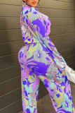 Purple Fashion Casual Character Patchwork Buckle Turndown Collar Long Sleeve Two Pieces