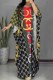 Red Green Fashion Casual Print Patchwork With Belt O Neck Straight Dresses