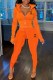 Orange Fashion Casual Print Letter Zipper Collar Long Sleeve Two Pieces