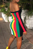 Multicolor Mstn Sexy Multicolor Striped Twilled Satin Mini Dress