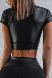 Black Fashion Casual Solid Patchwork O Neck Tops