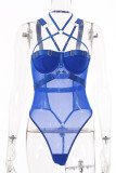 Blue Sexy Solid Patchwork See-through Lingerie