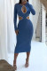 Blue Sexy Solid Hollowed Out Patchwork O Neck Pencil Skirt Dresses