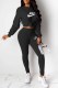 Black Fashion Casual Print Letter O Neck Long Sleeve Two Pieces