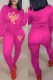 Rose Red Fashion Casual Print Patchwork O Neck Long Sleeve Two Pieces